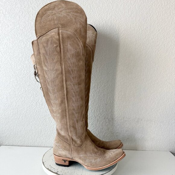 Lane LEXINGTON Over the Knee Womens Cowboy Boots 8.5 Latte Suede Western Cowgirl - Picture 3 of 14